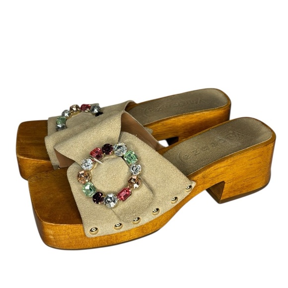 Vicenza Shoes - Vicenza Y2K 90s Fashion Wooden Mule Leather Embellished Buckle Heels Size 38 7